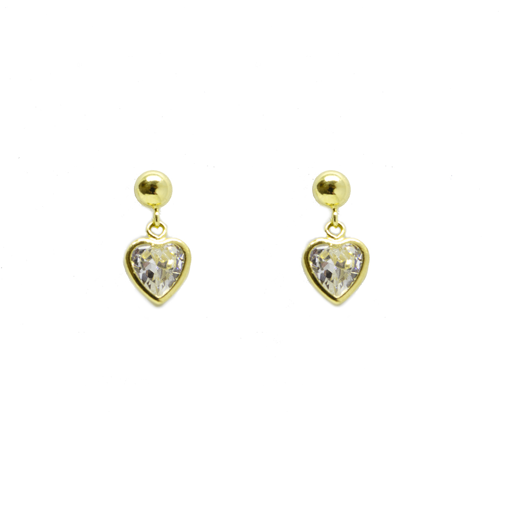 Brinco Cora��o de Zirc�nia em Ouro 18 Kilates � 25286